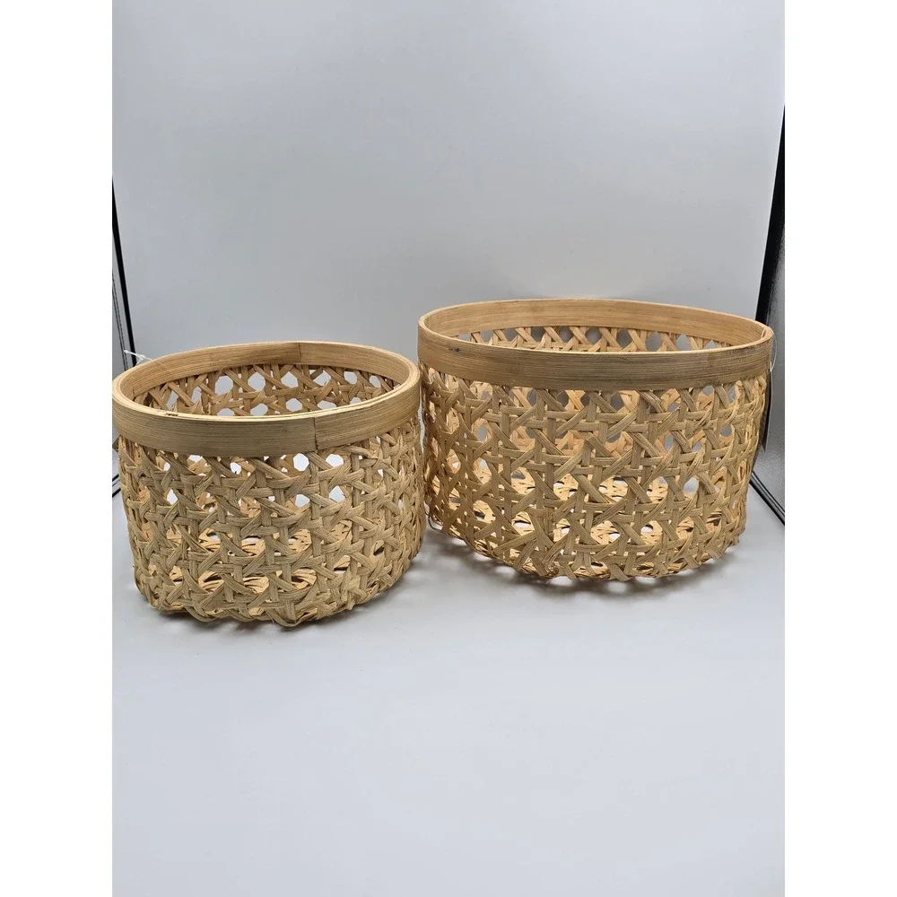 Baum Essex Round Cane Baskets Set of 2 Decorative Storage Woven Natural